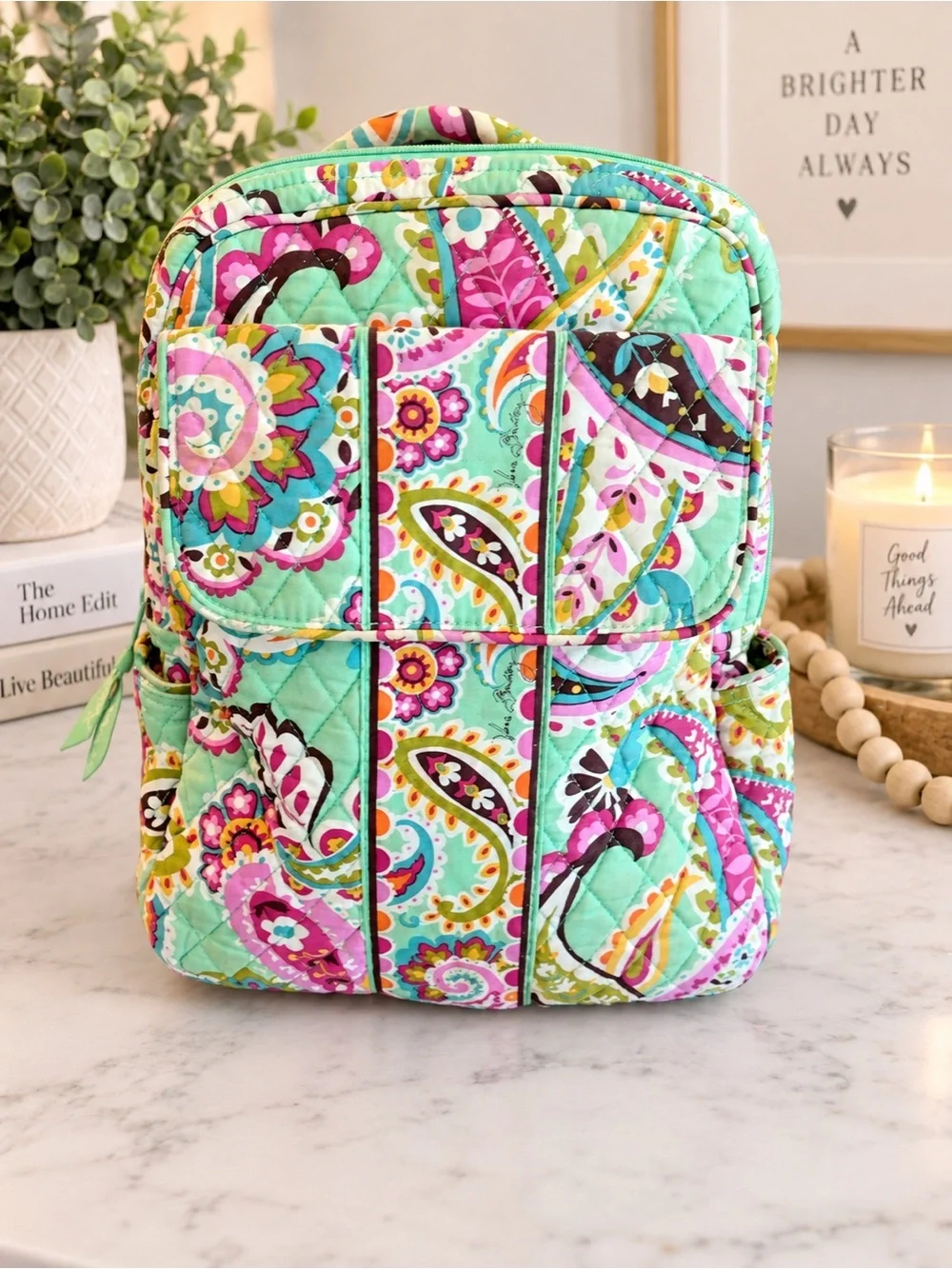 Vera Bradley-Inspired Quilted Turquoise Floral Backpack